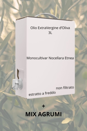 Image de Olio EVO Monocultivar Nocellara dell'Etna Bag in Box 3 Litri + MIX DI AGRUMI